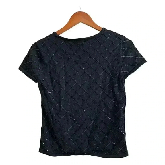 Vintage 90s Talbots Womens Black Sweater Size Small Beading Detail Merino Wool - Picture 3 of 7